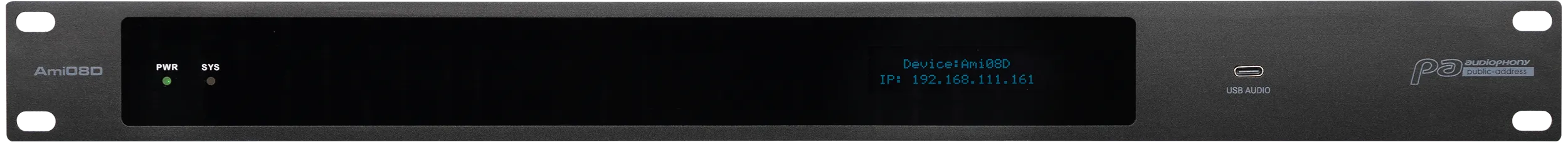Matrice audio Ami08D avec Dante, façade rack 19 pouces 1U