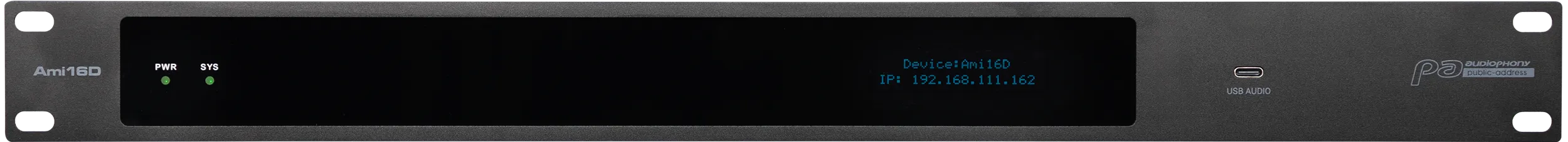 Matrice audio Ami16D avec Dante, façade rack 19 pouces 1U