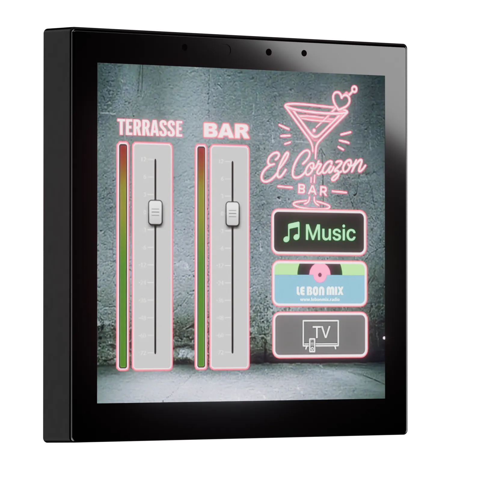 Tablette murale Nexus4 — interface AmiControl d’un bar