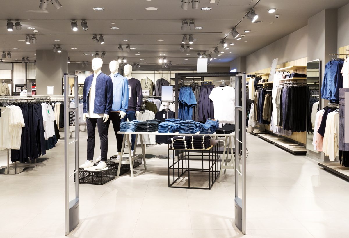 Clothing store with background music and announcements