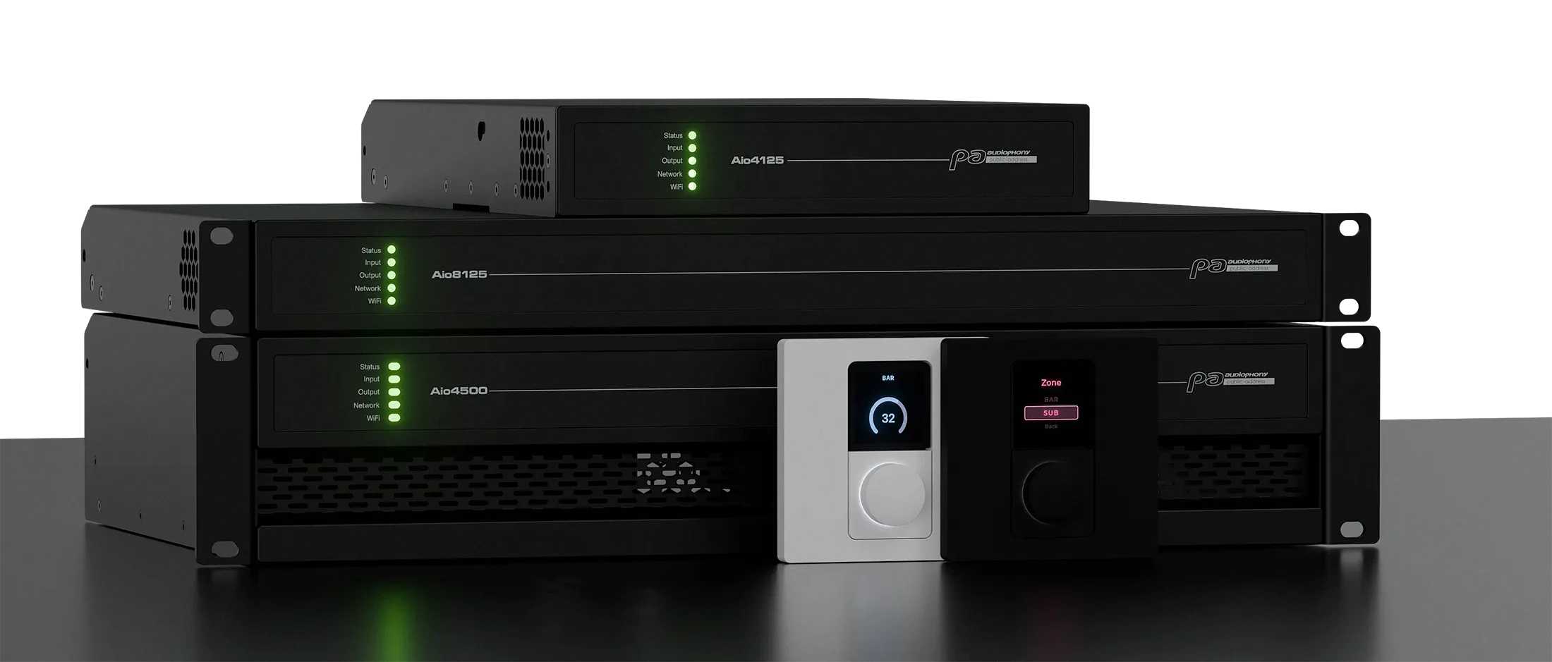 Gamme Aio — Aio4125, Aio4500 et Aio8125 en perspective